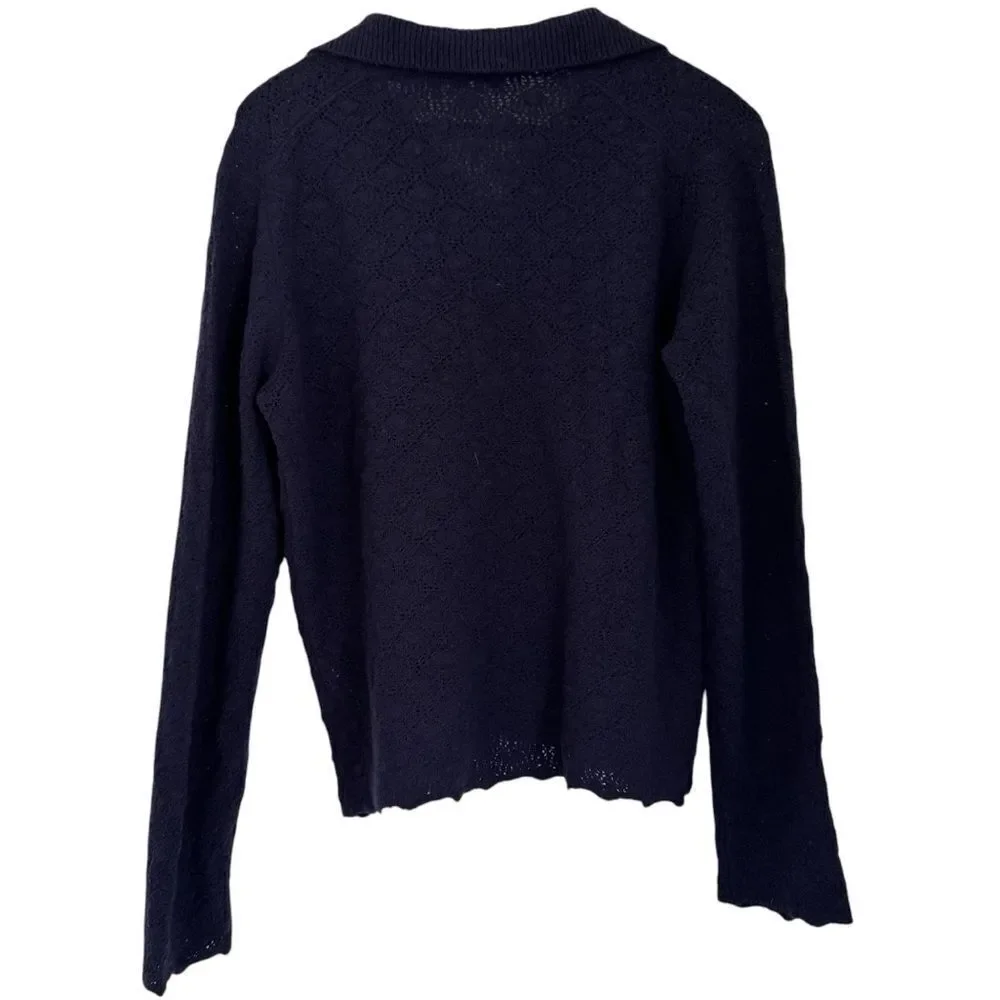 Vince Women's Lace Stitch Polo Sweater Size Large